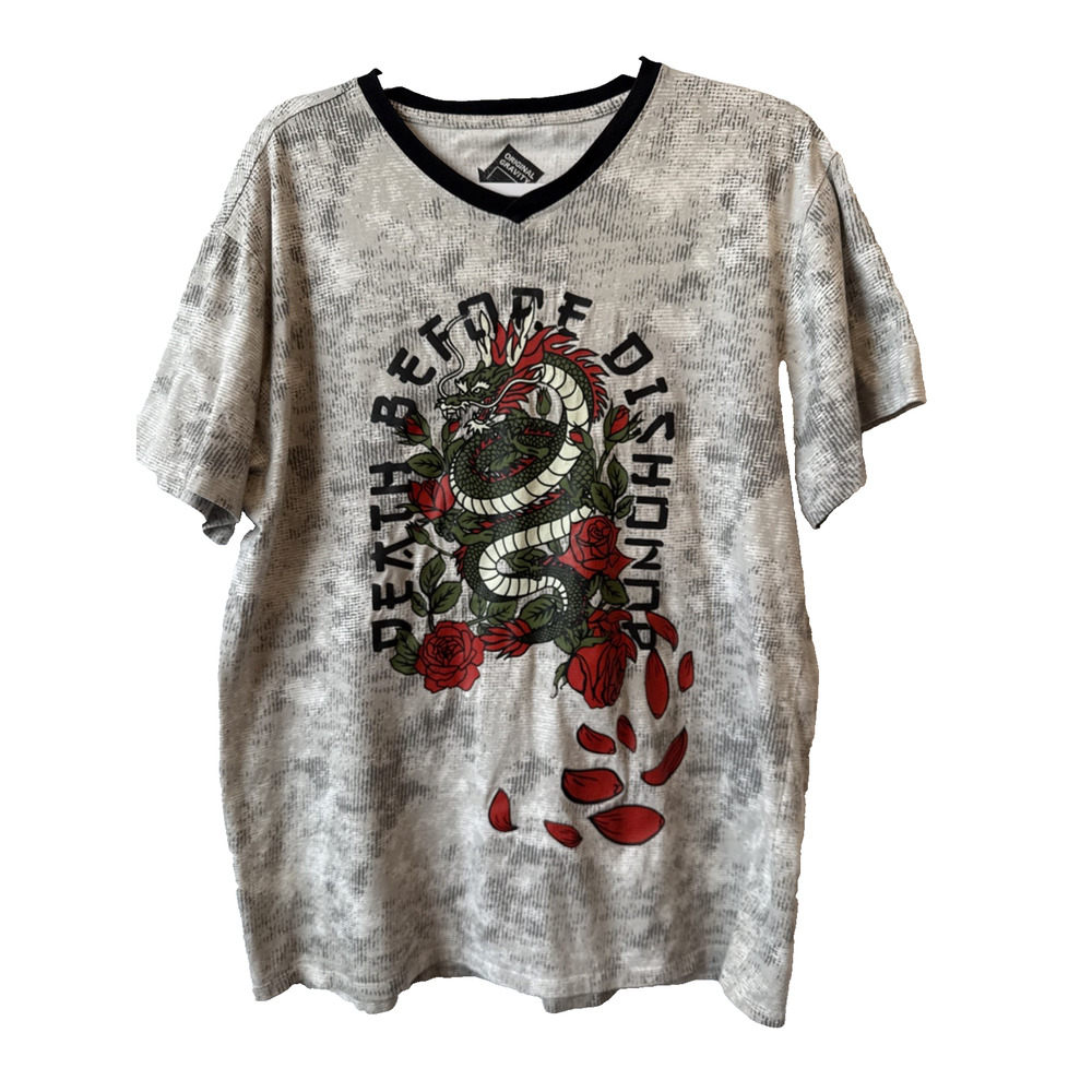 Original Gravity Men's XL Streetwear Dragon Rose Death Before Dishonor T Shirt